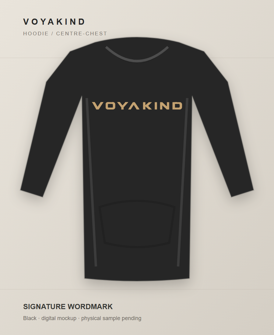 VOYAKIND Centre Hoodie digital garment mockup